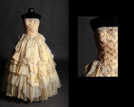 香檳金層紗刺繡澎裙晚禮服